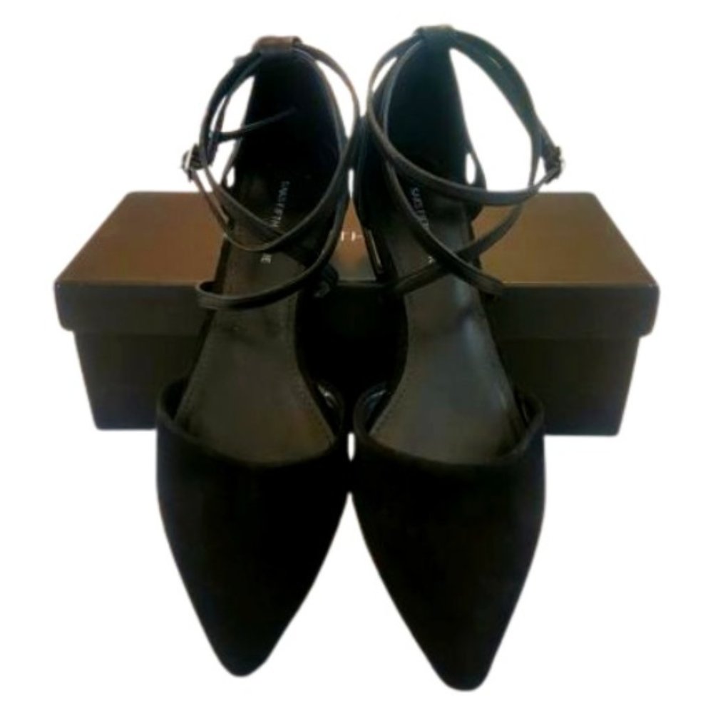 Saks Fifth Ave suede ankle strap flats 7.5